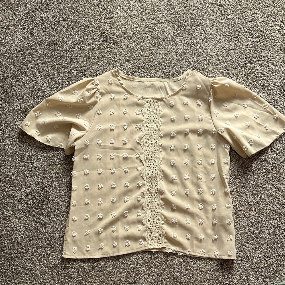 SHEIN Tan Lace Detail Blouse